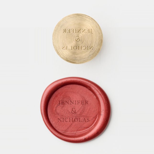 Elegant Red Minimalist Names Wedding Wax Seal Stamp (Stamped)