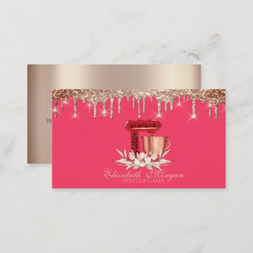 Elegant Red Mixer Flowers Drips Bakery   Business Card
