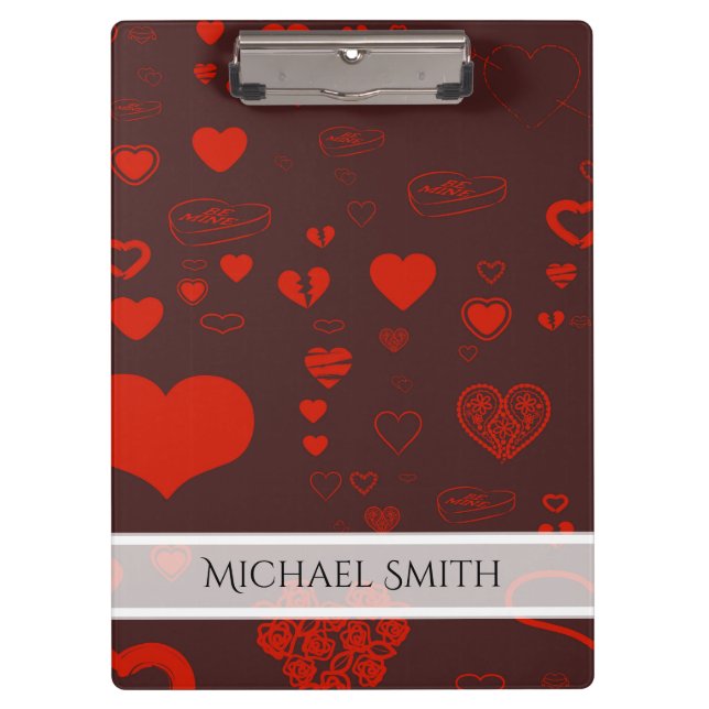 Elegant Red Modern Heart Pattern #2 Clipboard (Front)