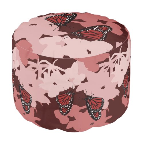 Elegant Red Monarch Butterfly Flying Insect Pouf