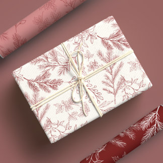 Elegant Red Monochrome Rustic Winter Botanicals Wrapping Paper Sheets