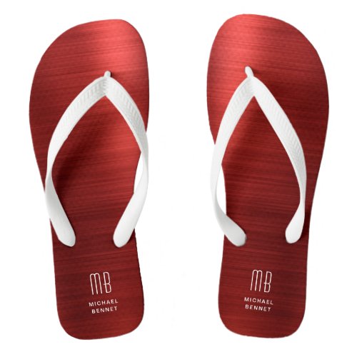 Elegant Red Monogram Flip Flops