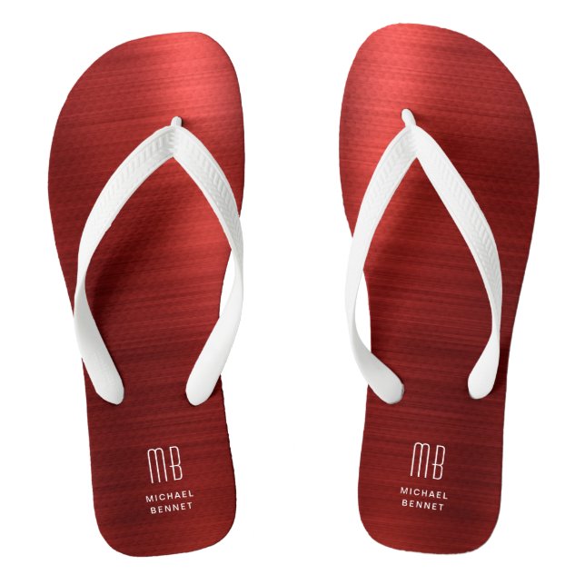 Elegant Red Monogram Flip Flops (Footbed)