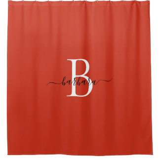Elegant Red Monogram Script Name Shower Curtain