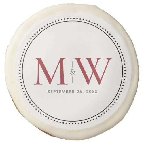 Elegant Red Monogram Wedding Favor Sugar Cookie