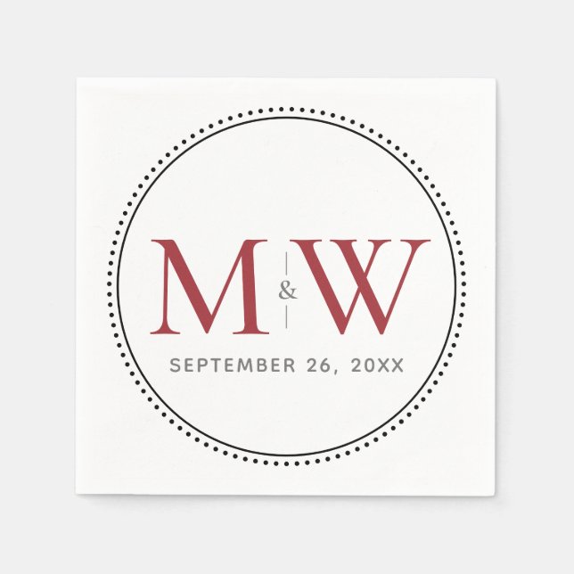 Elegant Red Monogram Wedding Napkins (Front)