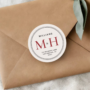Elegant Red Monogram Wedding Return Address Label