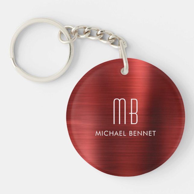 Elegant Red Monogrammed Keychain (Front)