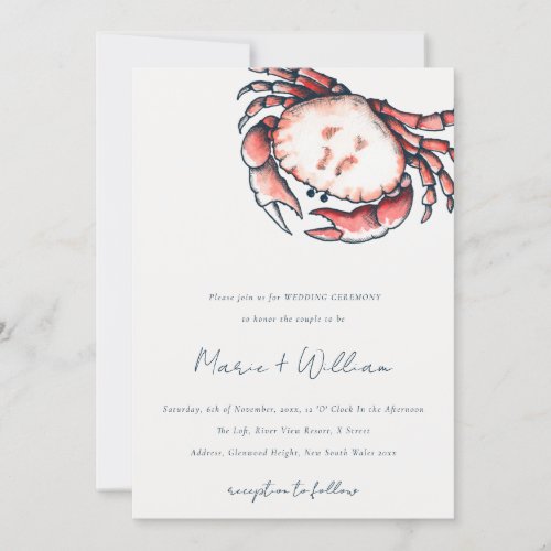 Elegant Red Navy Underwater Crab Nautical Wedding Invitation