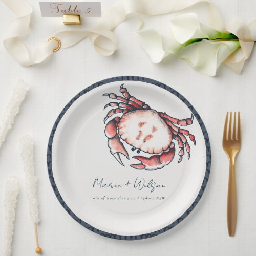Elegant Red Navy Underwater Crab Nautical Wedding Paper Plates