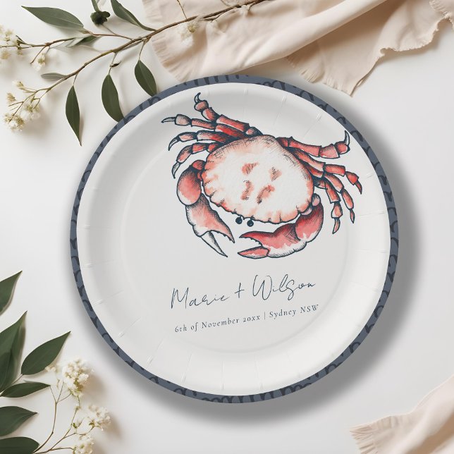 Elegant Red Navy Underwater Crab Nautical Wedding Paper Plates (Creator Uploaded)