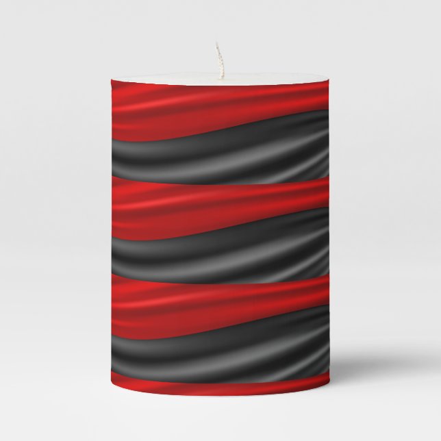 Elegant Red on Black Pattern Pillar Candle (Front)