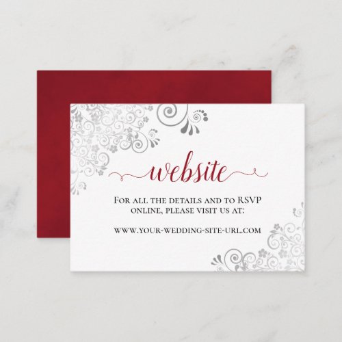 Elegant Red on White Silver Lace Wedding Website Enclosure Card