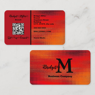 Elegant Red Orange Abstract Sunset QR Business Card
