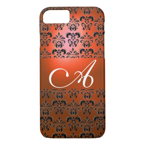 ELEGANT RED ORANGE BLACK DAMASK MONOGRAM iPhone 87 CASE