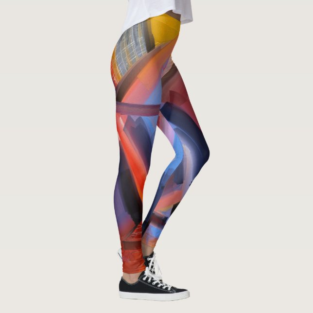 Elegant Red Orange Black Pink Blue Abstraction Leggings (Right)