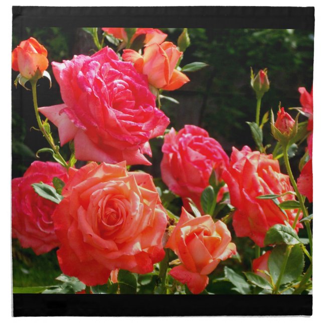 Elegant red orange coral roses napkin (Front)