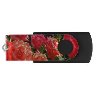 Elegant red orange coral roses rose garden flash drive