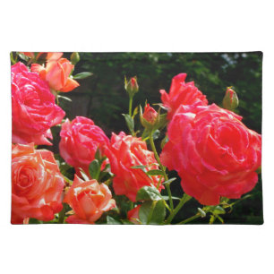 Elegant red orange coral roses rose garden placemat
