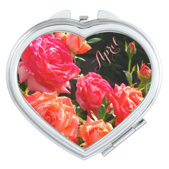 Elegant red orange coral roses rose garden vanity mirror (Front)