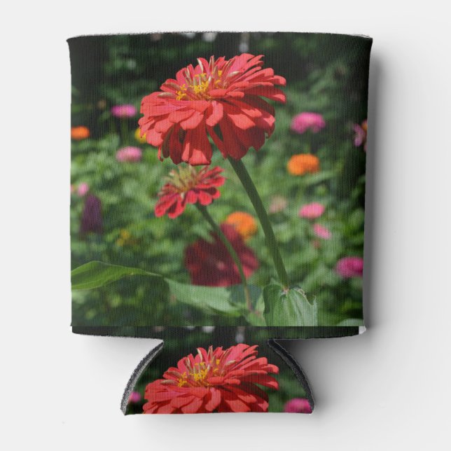 Elegant red orange floral flower garden can cooler (Front)