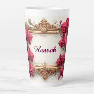 Elegant Red Orchid Floral Frame With Ornate Gold Latte Mug