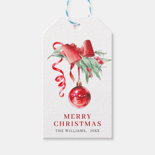 Elegant Red Ornament Christmas Holiday Party Gift Tags