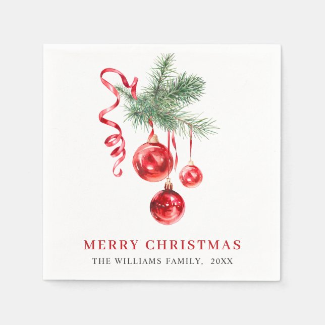 Elegant Red Ornament Christmas Holiday Party Napki Napkins (Front)
