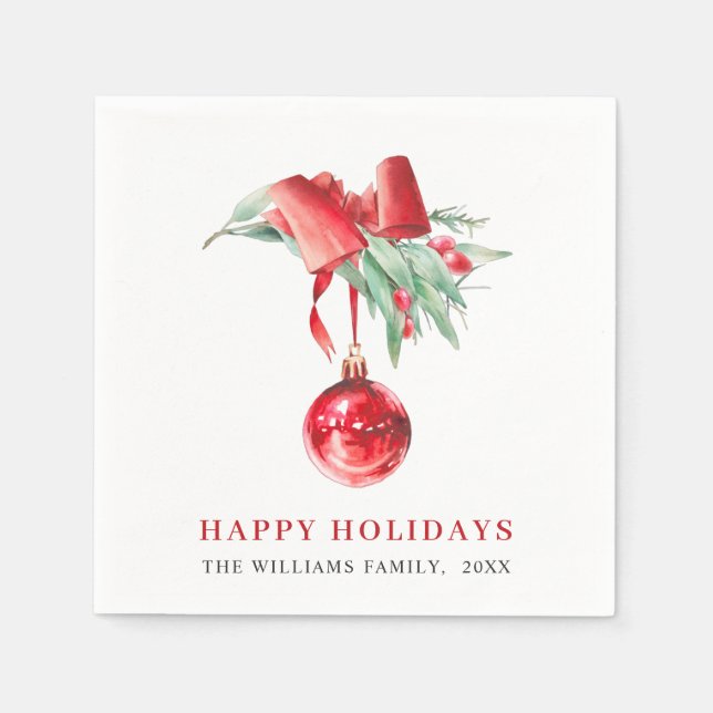 Elegant Red Ornament Christmas Holiday Party Napkins (Front)