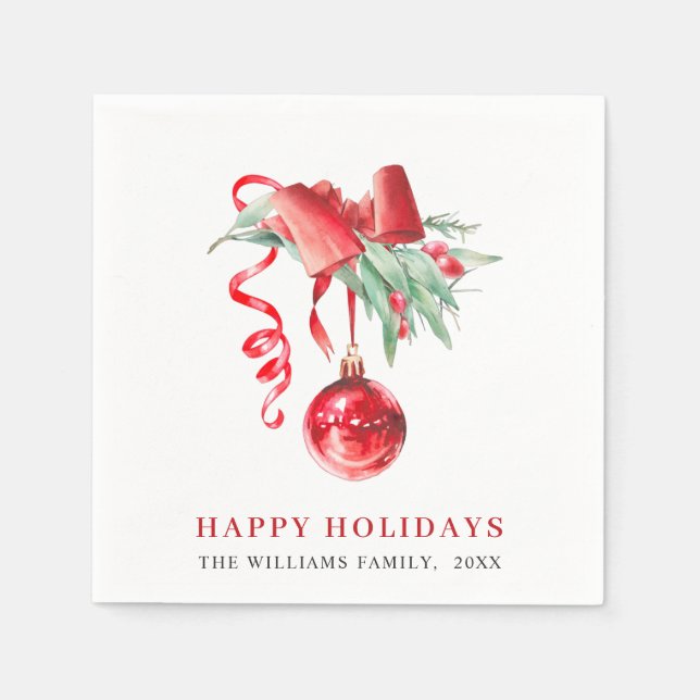 Elegant Red Ornament Christmas Holiday Party Napkins (Front)