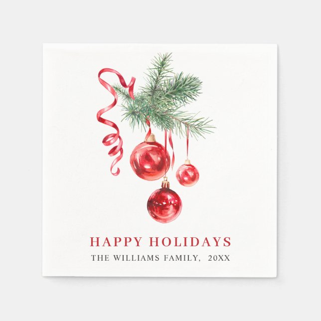Elegant Red Ornament Christmas Holiday Party Napkins (Front)