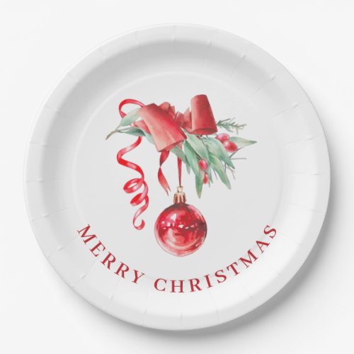 Elegant Red Ornament Christmas Holiday Party Paper Plates