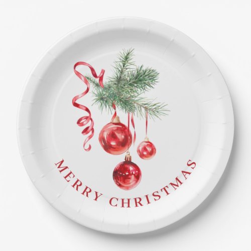 Elegant Red Ornament Christmas Holiday Party Paper Plates