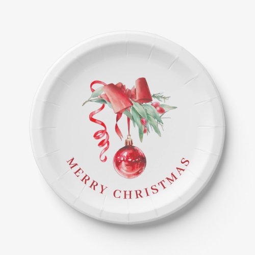 Elegant Red Ornament Christmas Holiday Party Paper Plates