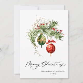 Elegant Red Ornament Merry Christmas Corporate Hol Holiday Card