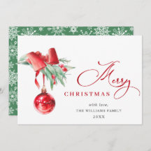 Elegant Red Ornament Merry Christmas Greeting