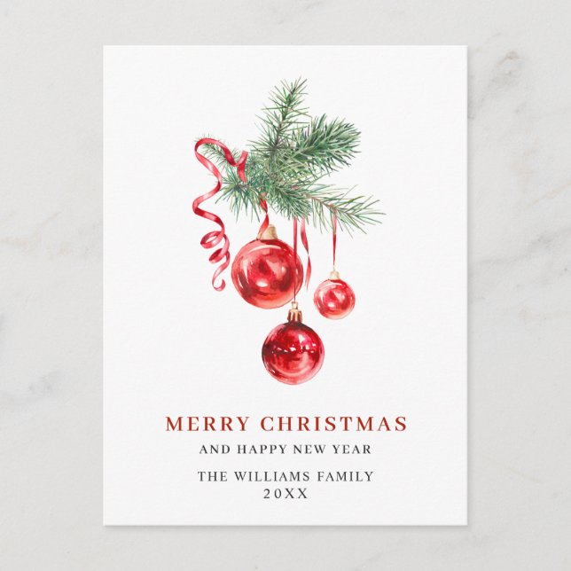 Elegant Red Ornament Merry Christmas Holiday Postcard (Front)
