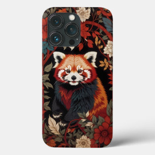 Elegant Red Panda William Morris Inspired Floral iPhone 13 Pro Case