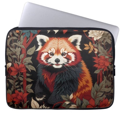 Elegant Red Panda William Morris Inspired Floral Laptop Sleeve