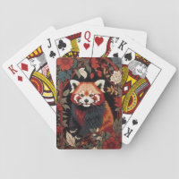 Elegant Red Panda William Morris Inspired Floral Playing Cards