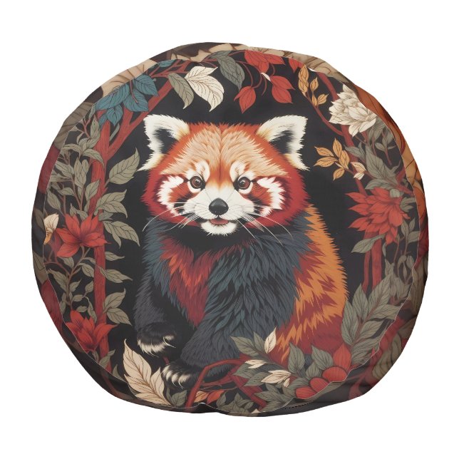 Elegant Red Panda William Morris Inspired Floral Pouf (Bottom)