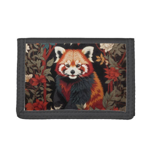 Elegant Red Panda William Morris Inspired Floral Tri-fold Wallet