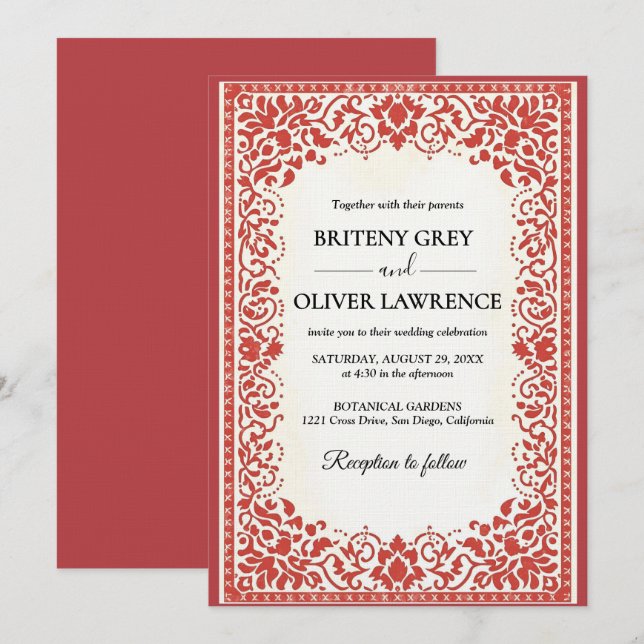 Elegant Red Papel Picado weeding Invitation (Front/Back)