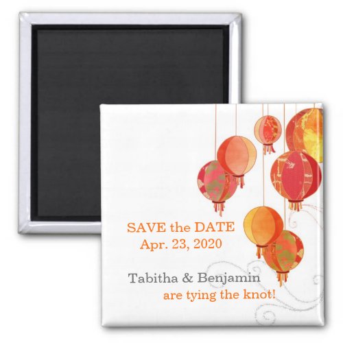 Elegant Red Paper Lanterns Wedding Save the Date Magnet