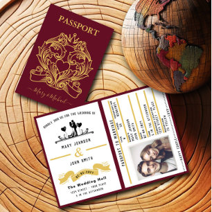 Elegant Red Passport Style Wedding Invitation