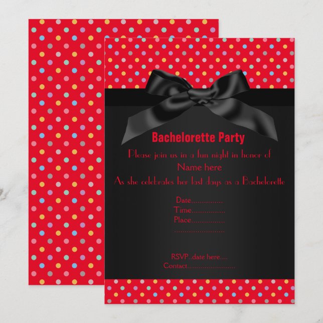 ELEGANT Red Pastel SPOT BACHELORETTE Invitation (Front/Back)
