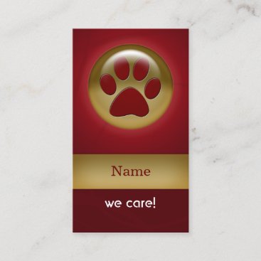 elegant red paw print pet care Business Cards