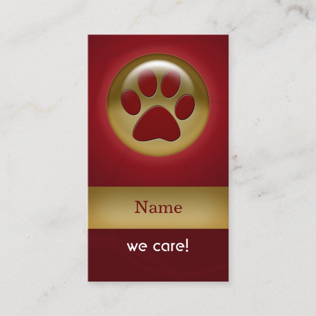 elegant red paw print pet care Business Cards (Front)