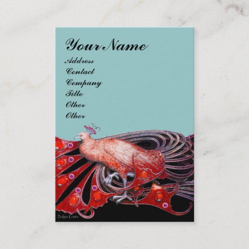 ELEGANT RED PEACOCK FASHION JEWEL IN BLUE BLACK BUSINESS CARD