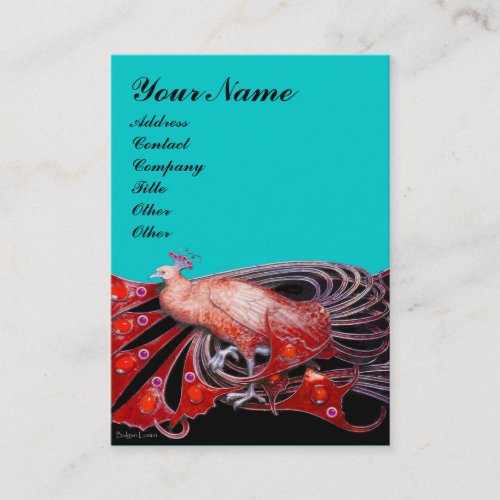 ELEGANT RED PEACOCK FASHION JEWEL IN BLUE BLACK BUSINESS CARD
